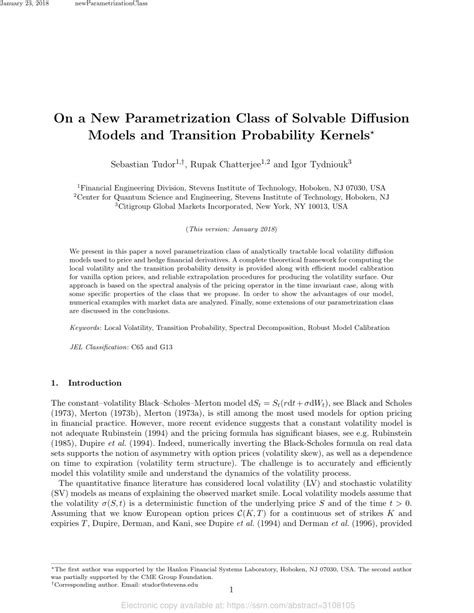 sebastian florin tudor|On a new parametrization class of solvable diffusion models and .